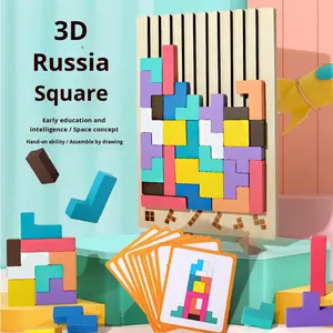Giocattoli Educativi per Bambini, <span class=keywords><strong>Puzzle</strong></span> 3D in Legno Russo, Blocchi Geometrici Versatili per Costruzioni - Product Image 3