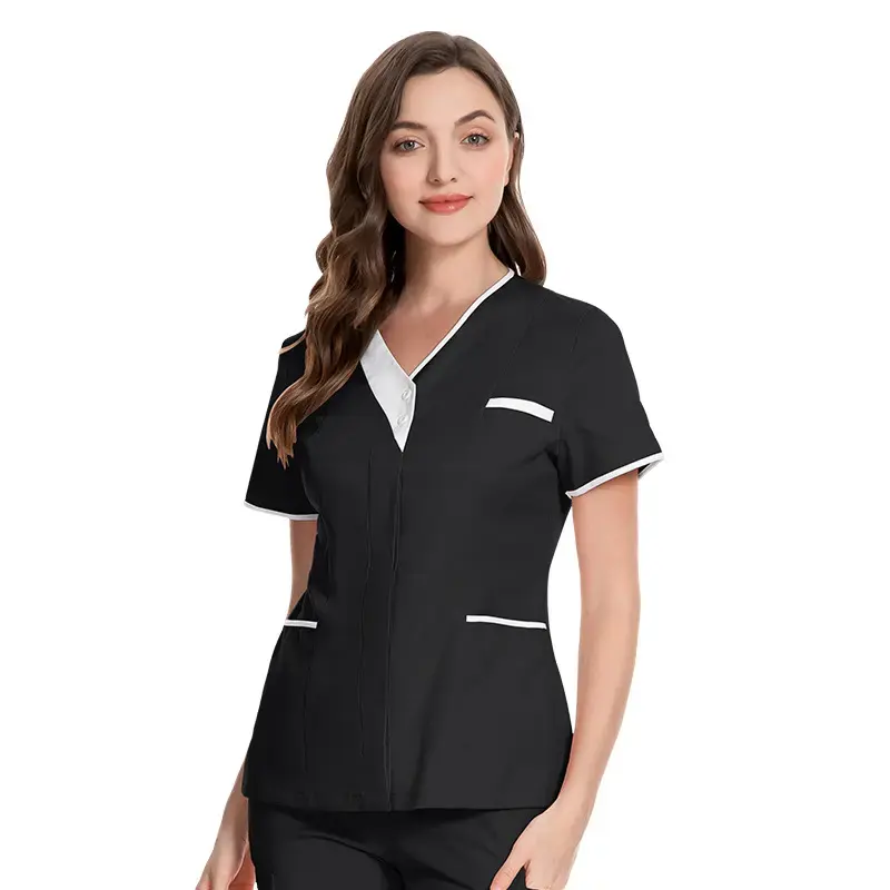 Chemise uniforme à manches courtes pour femme infirmière Col en V Logo personnalisé