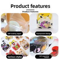 Sachet Doypack à fermeture éclair, imprimé animaux de dessin animé, transparent, refermable, à soufflet, en plastique octogonal, pour snacks, noix et aliments divers