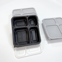 Boîte d'emballage à emporter jetable de qualité alimentaire 4 grilles avec couvercle, boîte alimentaire carrée en gros, emballage alimentaire en plastique
