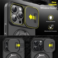 Coque de téléphone antichoc avec protection d'objectif coulissante et anneau magnétique à 360 degrés, design PC Armor, pour iPhone 13 14 15 16 17 18 Pro Max