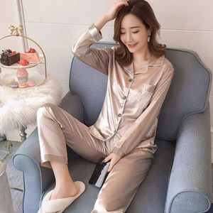 Nuovo Completo da Notte da <span class=keywords><strong>Donna</strong></span> alla Moda di Lusso Tinta Unita Taglie Forti, Pigiama Cardigan a Maniche Lunghe da <span class=keywords><strong>Donna</strong></span> Due Pezzi <span class=keywords><strong>Tuta</strong></span> da Casa - Product Image 3