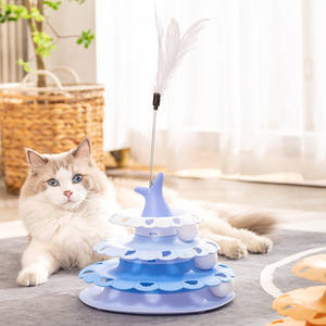 Hagou Pet <b>Cat</b> Spinner Three Tiered <b>Interactive</b> <b>Toy</b> With Feather Teaser For <b>Cats</b> Boredom Buster - Product Image 2