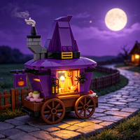 Set de Bloques de Construcción de Carruaje con Sombrero de Bruja de Halloween, Modelo de Puesto de Mercado Espeluznante, Ladrillos DIY, Decoración, Regalo para el Hogar, Oficina, Fiesta