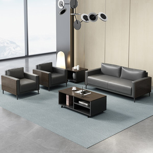 Conjunto de Sofás de Oficina con Reposabrazos de Madera, Cuero PU, Estructura de Madera Sólida, Duradero, Uso Comercial, Muebles para Recepción y Salas de Reuniones - Product Image 2