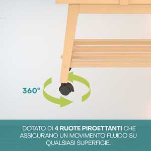 Carrello da Cucito in Legno con Ruote e Ripiano Portaoggetti 34x23x57 Cm, 3 Livelli, Cesto con Apertura a Cerniera - Product Image 4