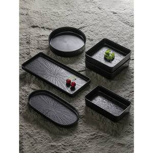 Serving Trays Set <b>Black</b> Melamine Rectangular Oval <b>Square</b> Round Platter For Hotel <b>Coffee</b> Tea Dining - Product Image 1