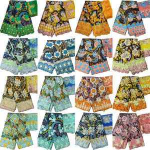 Tela Ankara con encaje <span class=keywords><strong>de</strong></span> guipur y cordón en azul floral <span class=keywords><strong>crema</strong></span>/dorado para pañuelos <span class=keywords><strong>de</strong></span> cabeza <span class=keywords><strong>de</strong></span> ropa africana tradicional - Product Image 3