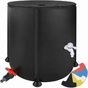 66L PVC/TPU Collapsible Rain Barrel Water Collection Tank with Collapsible Runoff