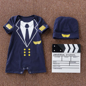 Mono de <span class=keywords><strong>manga</strong></span> corta azul marino para bebé, uniforme de piloto de una pieza con temática de aviación - Product Image 2