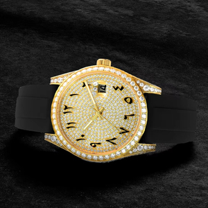 Premium Men Luxury Automatic Mechanical <b>Watch</b> Gold Moissanite Inlaid Dial <b>Rubber</b> Strap Roman Numeral Business Waterproof <b>Watch</b> - Product Image 3