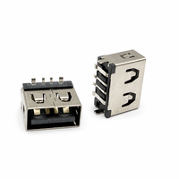 Prise USB 2.0 Type A Femelle à Angle Droit 4 Broches pour Montage sur PCB, Jack 3A Plaqué Or, LCP UL94V-0, Receptacle pour Assemblage de PCB
