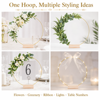 Support floral en métal doré élégant pour centre de table de mariage, décoration de couronne DIY avec base en bois
