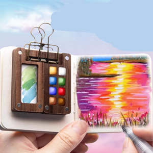 Set <span class=keywords><strong>di</strong></span> <span class=keywords><strong>Disegno</strong></span> per Bambini, Mini Tavolozza per Acquerelli da Viaggio, Scatola in Legno con Clip - Product Image 3