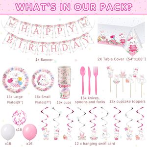 Kit Decorazioni per Festa di Compleanno a Tema Coniglietto Pasquale con Striscione, Decorazioni a Spirale, Palloncini, Topper per Cupcake, Piatti, Bicchieri e Cucchiai - Product Image 2