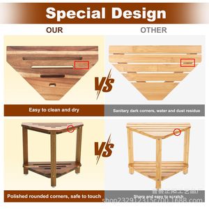 Tabouret de salle de bain en bois Zhengyang, noir, en bois massif, siège de douche d'angle avec drainage, pour usage domestique - Product Image 5