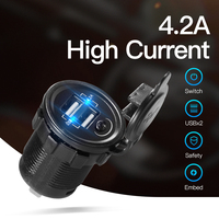 Double prise de chargeur USB pour voiture, 4,2 A, étanche, 12 V, 24 V, adaptateur universel pour véhicule, moto, camping-car, bateau, VTT, marine