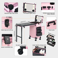 Table à ongles portable OBOX avec Bluetooth et rangement, station de manucure pliable pour salon et usage domestique, 3 lumières réglables
