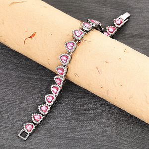Collier chaîne à maillons en forme de cœur plaqué argent avec strass rouges, personnalisable en gros, unisexe, pour fêtes d'été, cadeaux de bijoux - Product Image 4