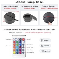 Base d'affichage LED noire, support de lampe de nuit LED tactile RVB colorée, lampe à illusion 3D, lampe décorative de table pour acrylique
