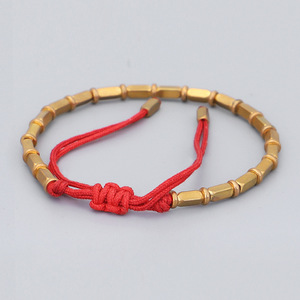 Bracelet porte-bonheur tressé à la main avec perles en cuivre pur et perles en laiton véritable, noué à la main - Product Image 4