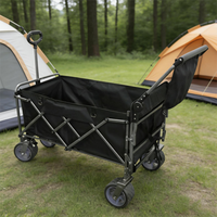 Chariot de camping pliable robuste à quatre roues, poignée réglable, grande capacité, tissu Oxford, cadre en acier, écologique, respirant