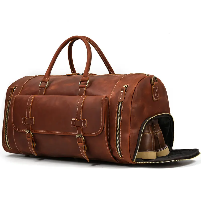 नई लक्जरी पागल हार्स चमड़ा पुरुषों की Duffle ढोना सामान बैग चमड़े Duffle बैग के लिए पुरुषों यात्रा व्यक्तिगत सप्ताहांत कंधे बैग