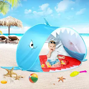 Foldable Baby Beach Tent Portable Waterproof Build Sun Awning UV-Protecting <strong>PlayTents</strong> for Kids Child Blue With Mini Pool - Product Image 1