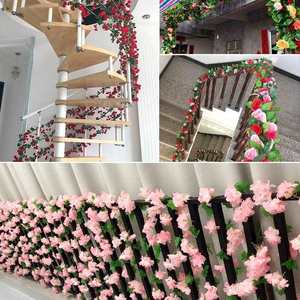 Guirlande de roses artificielles suspendues pour décoration murale, fleurs en soie plastique rouge et rose pour intérieur et extérieur - Product Image 4