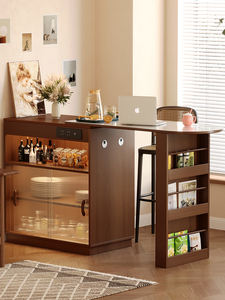 Massief Houten Barkast Intrekbare Eiland Opslag Geïntegreerd Dressoir Voor Kleine Appartement Balkon Vrije Tijd Huishouden - Product Image 3