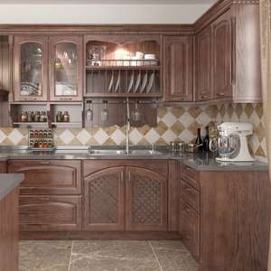 ตู้ครัวไม้มะม่วงแท้ทันสมัย ชุดตู้ติดผนังพร้อมท็อปหินควอตซ์ ปรับแต่งขนาดและสีได้ - Product Image 1