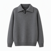 Pull-over en maille élégant et urbain pour homme, col en V, mélange acrylique, polyester et nylon, coupe oversize, idéal pour l'hiver - Vente en gros