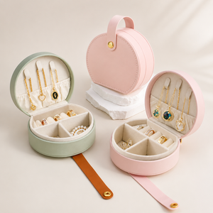 Portable PU Leather Jewelry Storage <b>Box</b> Semi Circle Travel Organizer Case for Ring Necklace <b>Earring</b> and <b>gift</b> store - Product Image 1