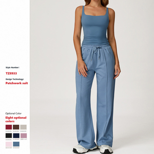 XW-TZ8933 donna ampia PantsYoga Top Set allenamento con coulisse <span class=keywords><strong>abbigliamento</strong></span> sportivo all'ingrosso <span class=keywords><strong>abbigliamento</strong></span> da palestra due pezzi Fitness <span class=keywords><strong>Yoga</strong></span> Set - Product Image 4