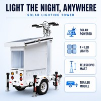 Tour d'éclairage mobile solaire à levage hydraulique, tour d'éclairage LED montée sur remorque, pour travaux de construction en extérieur