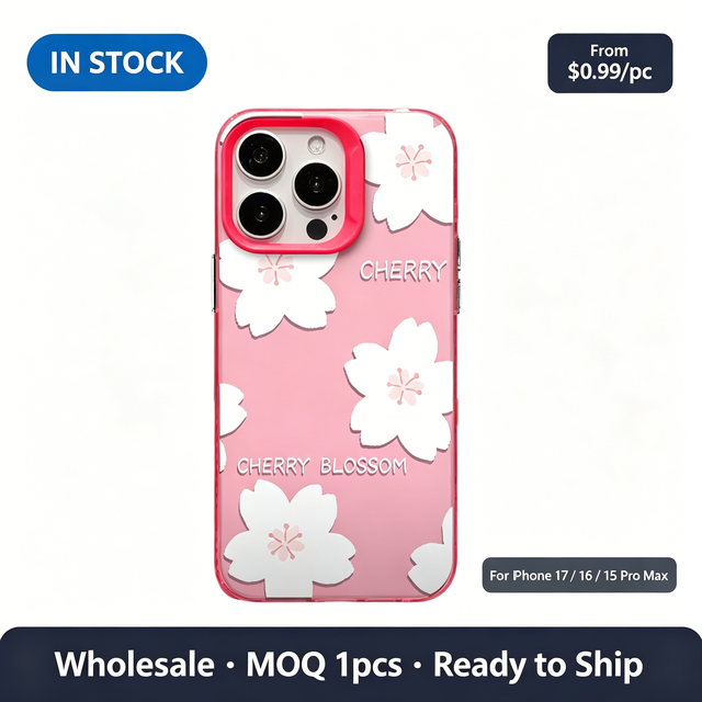 Cute Pink White Cherry Blossom Pattern Clear TPU Case, Cartoon Soft Shockproof Phone Cover for iPhone 17 16 15 14 13 Pro Max