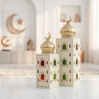 Fabricants de décorations du Ramadan 2027, lanternes en forme de mosquée dorées et beiges avec verre coloré