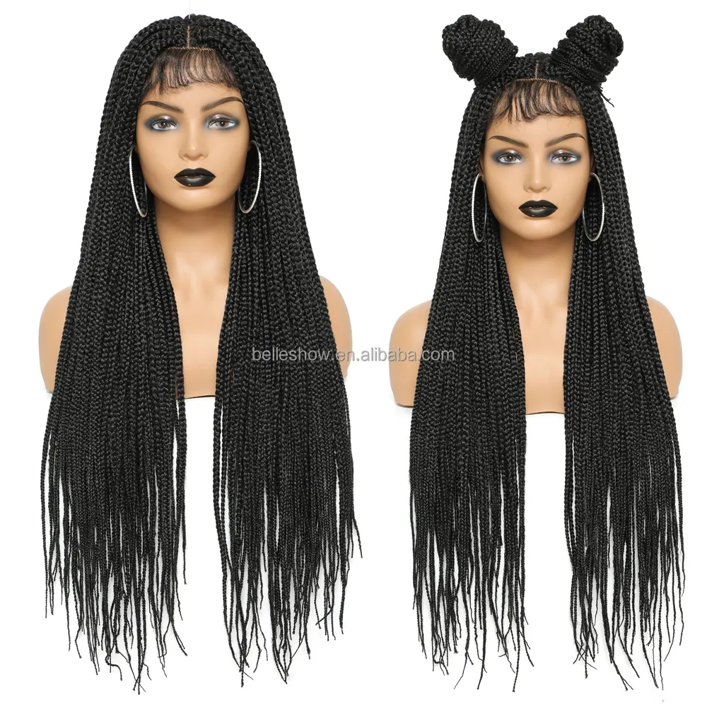 30 इंच अफ्रीकी अमेरिकी फीता Wigs बॉक्स काले Wigs सिंथेटिक बाल थोक लंबी बॉक्स लट 4x4Lace Wigs काले महिलाओं के लिए