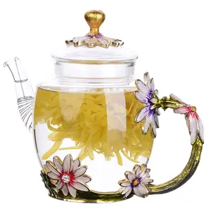 300ml прозрачный термостойкий эмалированный Украшенные цветком из страз, стеклянный чайник кофейник чашек для домашнего обихода стеклянный чайник чашки стеклянный чайный набор "Кунг-фу" с чайником "подарок