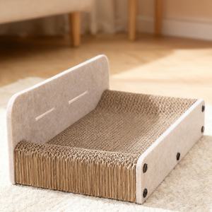 Großes, robustes Katzenkratzbett mit Glöckchen-Spielzeug, Katzenmöbel für drinnen, Kratzschutz aus Karton und Filz, luxuriöses Katzenkratzbrett - Product Image 4