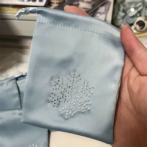 Luxury Jewelry Gift Packaging Pouch Bag Custom <strong>Satin</strong> Drawstring Pocket with Hotfix Rhinestone - Product Image 5