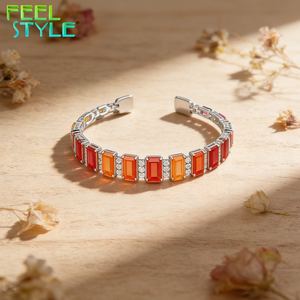Bracelet <span class=keywords><strong>de</strong></span> tennis en acier inoxydable PVD or épais, couleur permanente, faible MOQ, personnalisé, avec zircon orange dégradé rectangulaire - Product Image 5