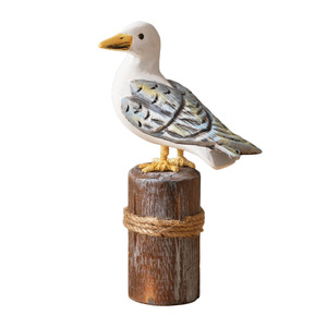 Ensemble d'ornements en bois massif en forme de mouette, 2 pièces, style méditerranéen, sculpture ronde, décoration de la maison, décoration de salon - Product Image 4