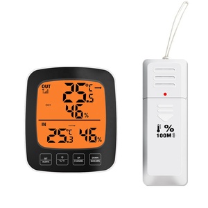 Kích thước nhỏ không dây ẩm kế Nhiệt kế với đèn nền rõ ràng <span class=keywords><strong>LCD</strong></span> hiển thị audiable báo động cho nhiệt độ nhà độ ẩm màn hình - Product Image 1