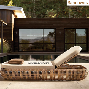 Chaise longue <span class=keywords><strong>en</strong></span> rotin PE pour <span class=keywords><strong>jardin</strong></span>, patio, extérieur, avec coussin confortable, nouveau design - Product Image 4