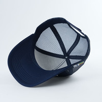 Mode Hoge Kwaliteit Blauwe Trucker Hoed 5 Panel Cap Groothandel Katoenen Stof Custom Met 3d Borduurwerk Logo Trucker Cap Voor Unisex