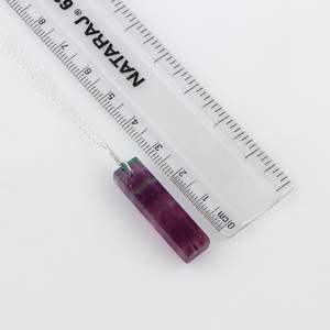 Natural Fluorite Bar Pendant <b>Necklace</b> 925 Silver Chain Geometric Shape Chakra Healing Crystal Unisex Everyday Wear - Product Image 4