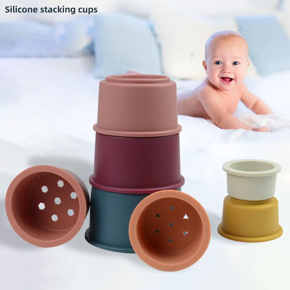 Eco Friendly Colors Silicone Stacking Cups Montessori Sensory Toys Baby Stacking Toys