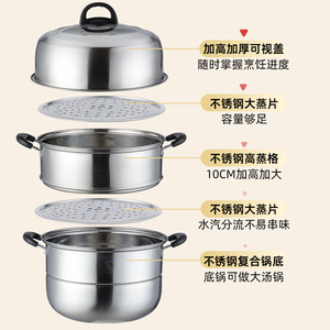 Stainless Steel <b>Steamer</b> Multi Layer Thickened Large Capacity Fish <b>Steamer</b> Cooking Pot With Lid For Kitchen Use - Product Image 5
