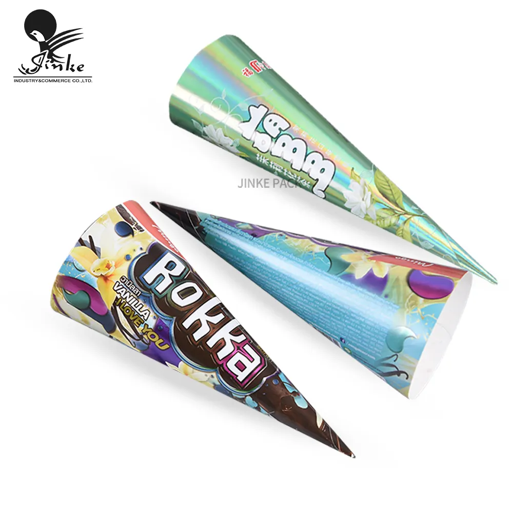 Funda enrollada de papel de helado con revestimiento de papel de aluminio personalizado con cono cónico impreso